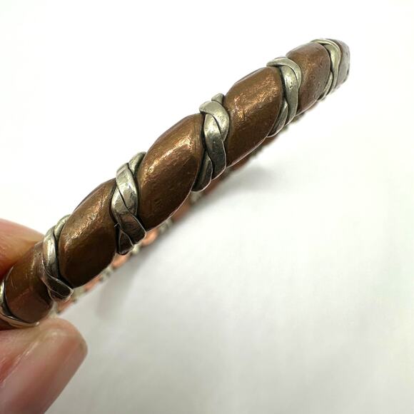 Copper Twist Bangle Bracelet Silver tone Heavy Western Southwestern Rustic Metal - Picture 5 of 10